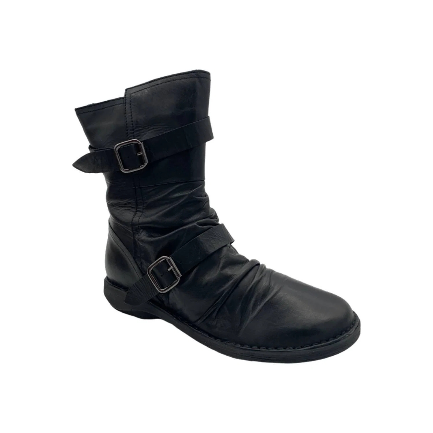 Miz Mooz Leather Buckled Mid Boots Pasha Black - Medium